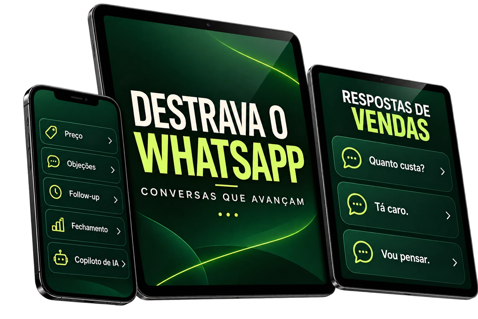 Mockup ilustrativo do conteúdo digital: manual e exemplos de respostas